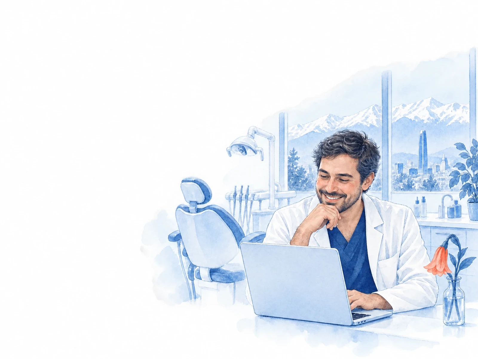 Odontólogo revisando la ficha de un paciente en un notebook