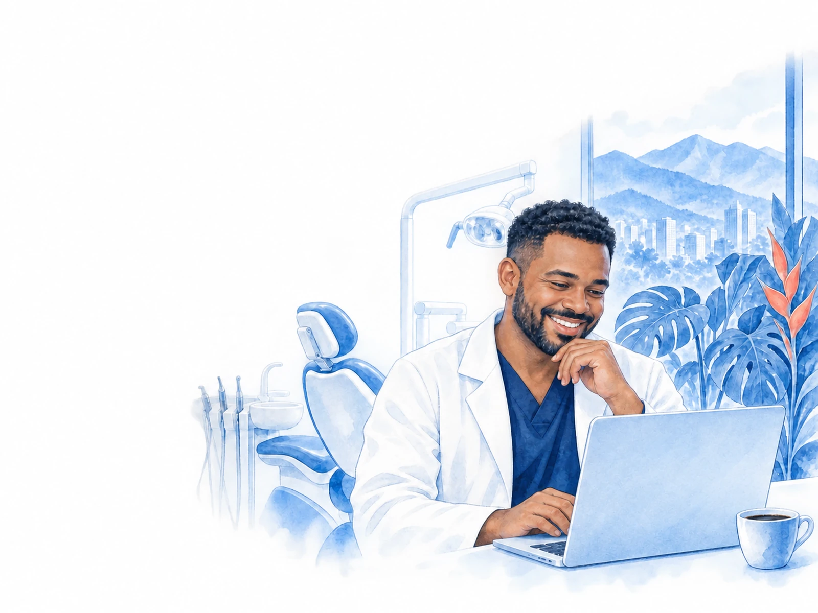 Odontólogo revisando la ficha de un paciente en un notebook