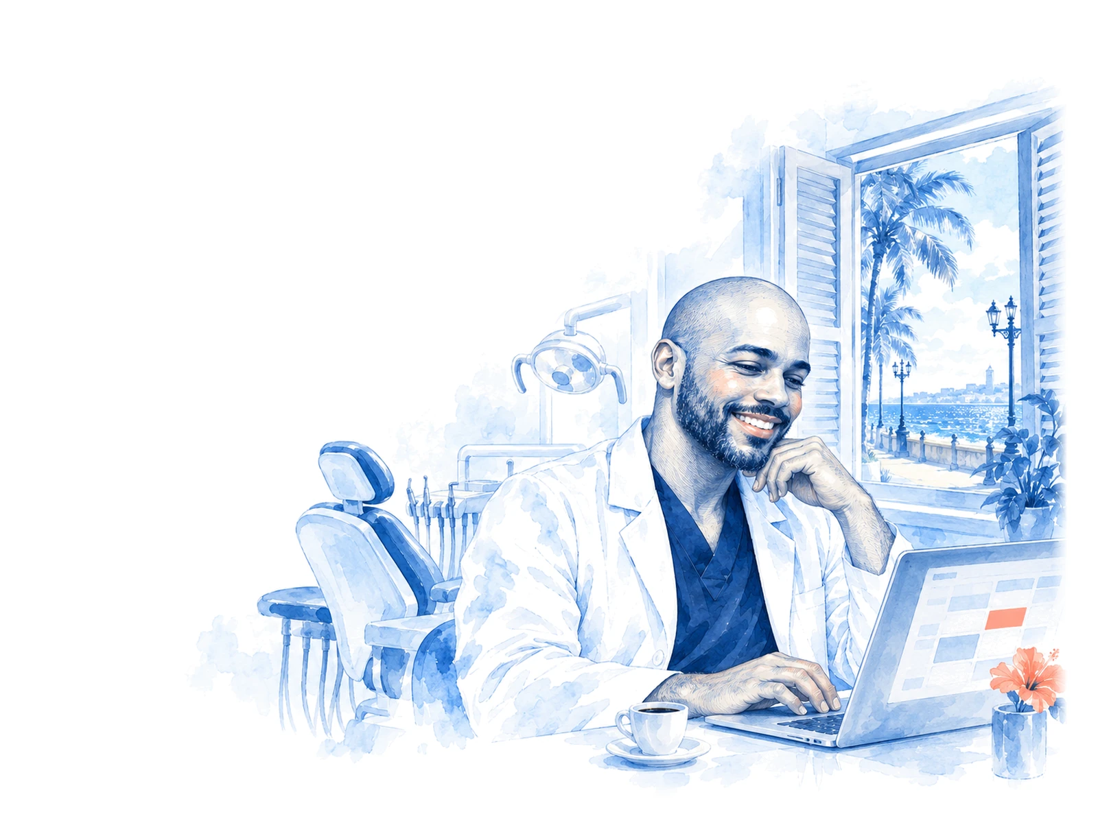 Odontólogo revisando la ficha de un paciente en un notebook
