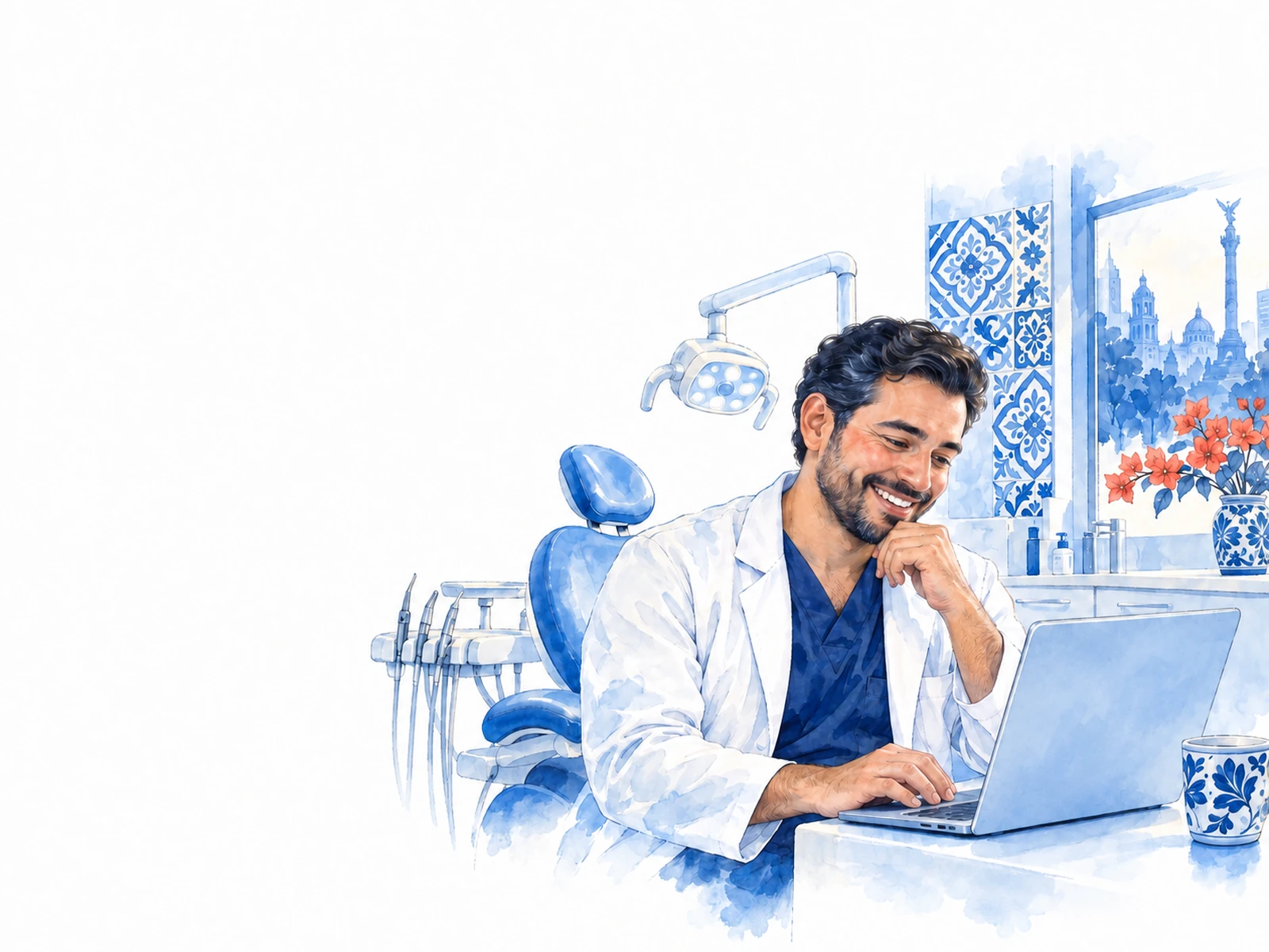 Odontólogo revisando la ficha de un paciente en un notebook
