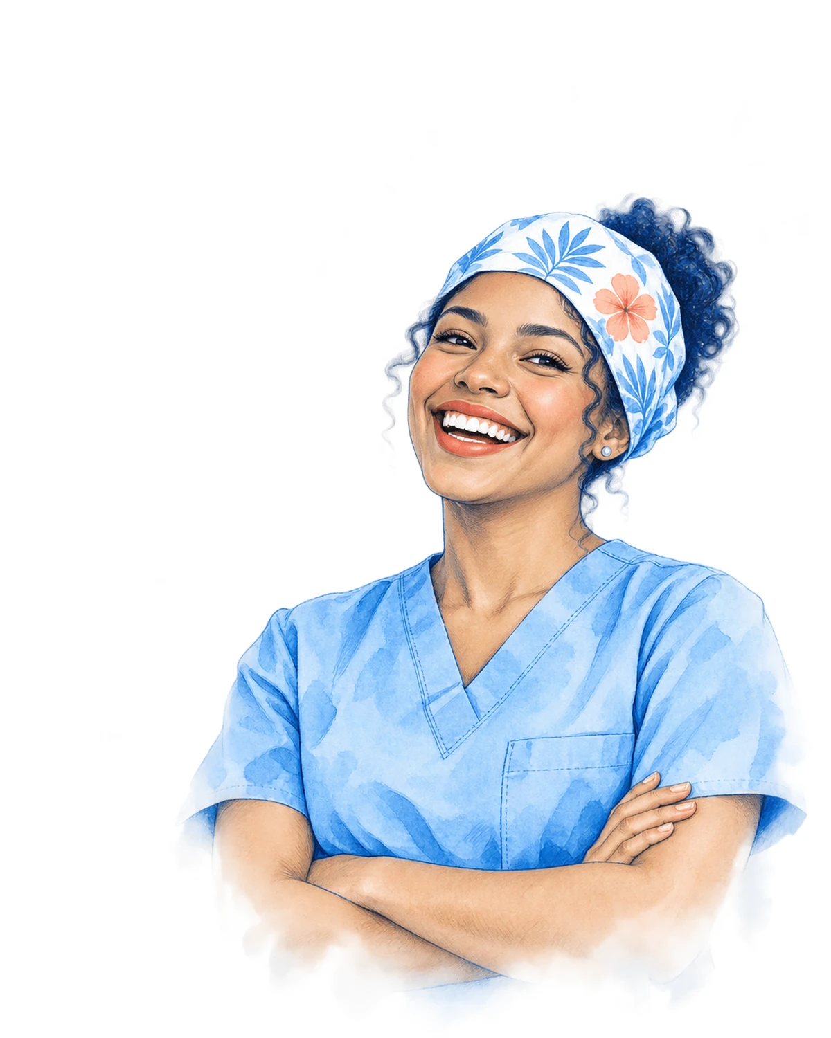 Asistente dental con scrub celeste