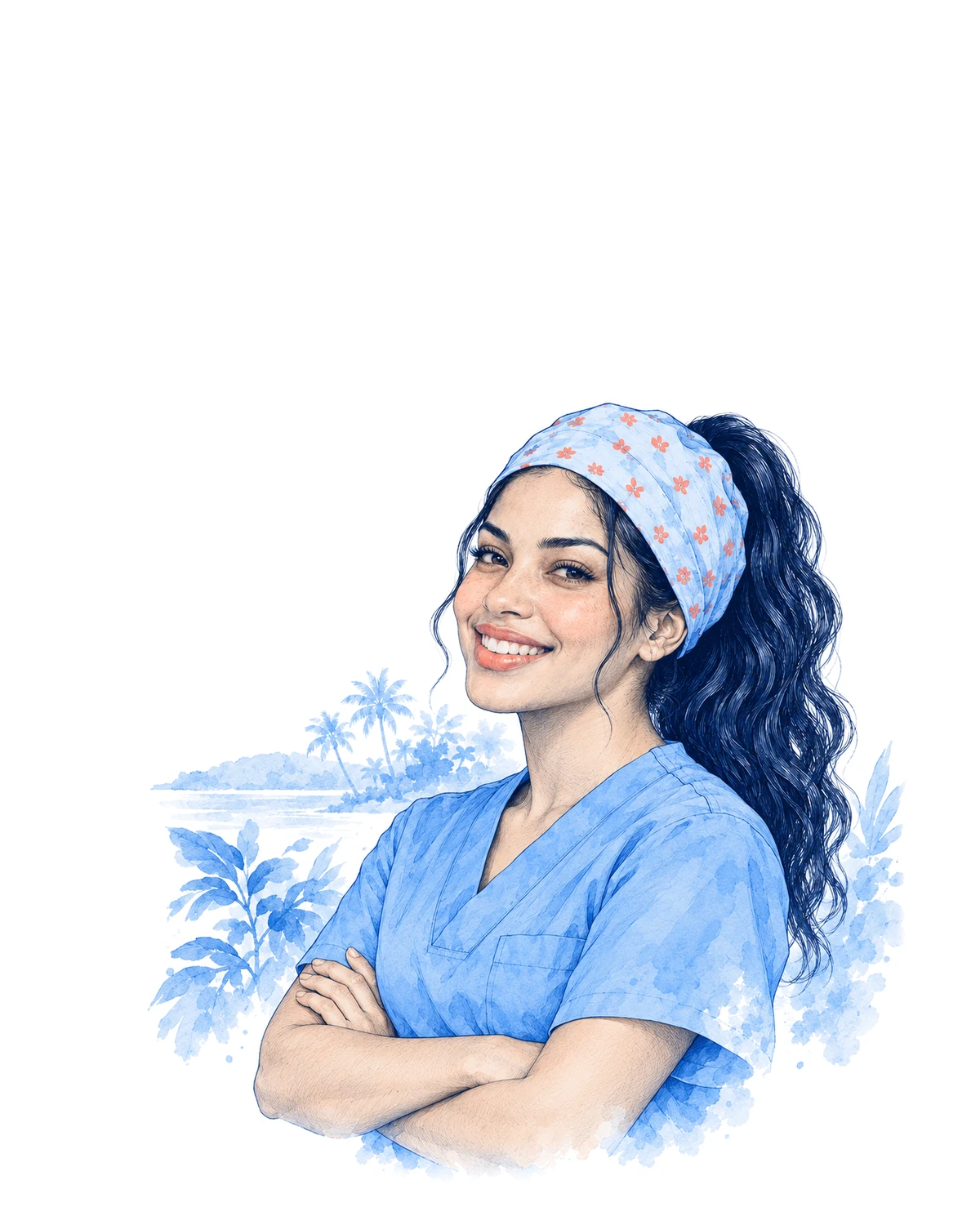 Asistente dental con scrub celeste