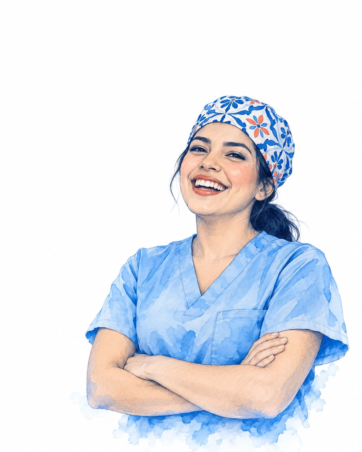 Asistente dental con scrub celeste
