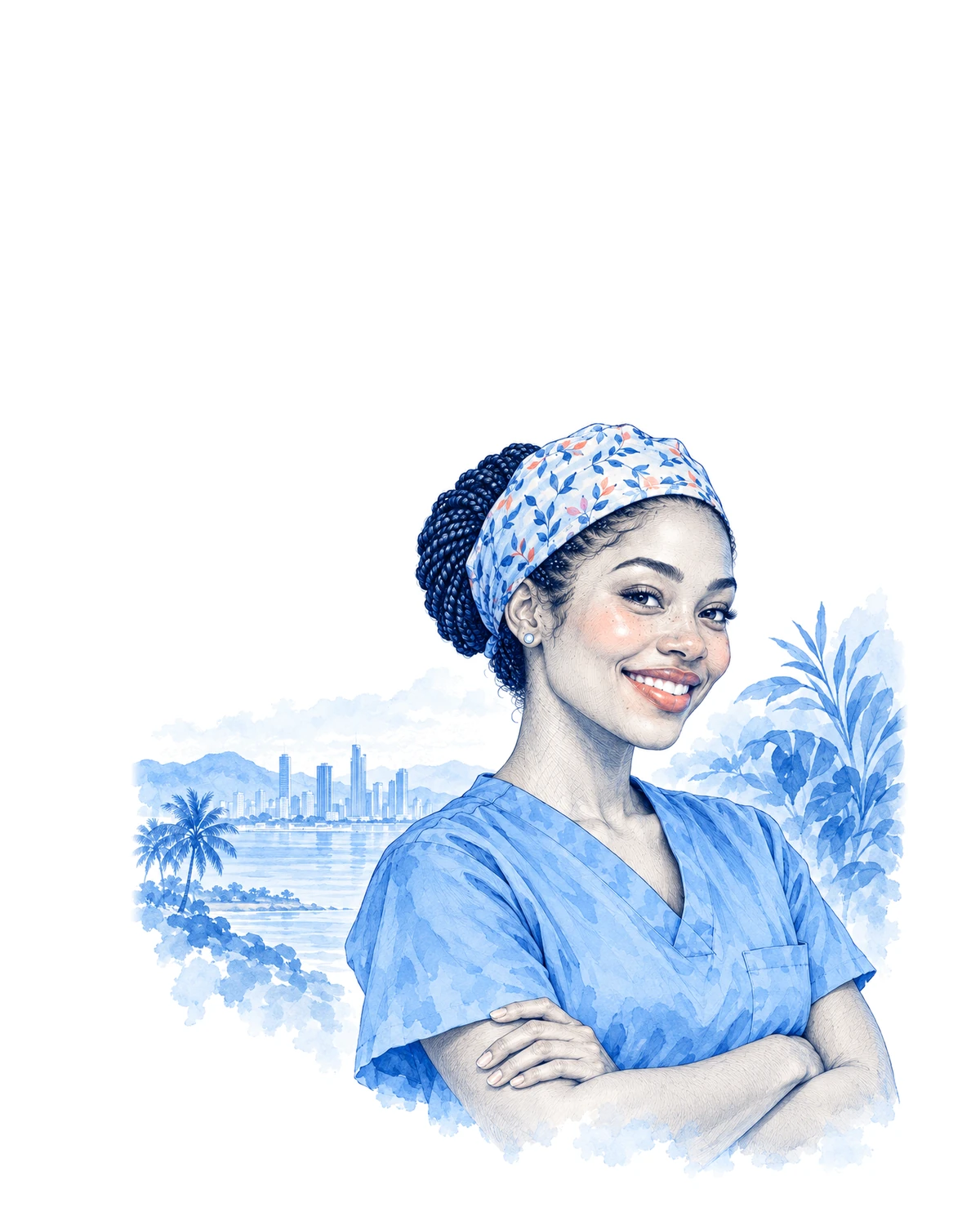 Asistente dental con scrub celeste